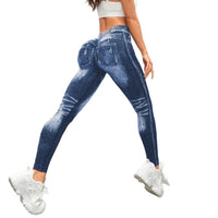  Women Sport Yoga Leggings Faux Jeans Skinny Tight Seamless Fitness Outerdoor Pants