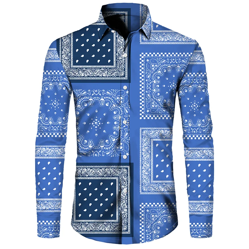 Men's Long Sleeved Button Up Shirt Autumn Comfortable Lapel Shirt Retro Ethnic Style Mens Long Sleeved Trend Street Men Clothing