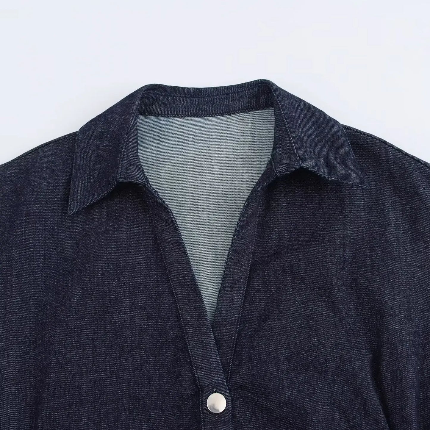 ETJ 2025  Spring New 1975 series denim MIDI dress with lapel side zipper fashion wrinkle waist slim elegant dress