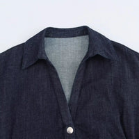 ETJ 2025  Spring New 1975 series denim MIDI dress with lapel side zipper fashion wrinkle waist slim elegant dress