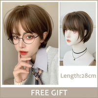 LM Synthetic Black Wig with Long Ponytail Short Straight Wig Lolita Cosplay Party Harajuku Blonde Wig With Bangs for Women