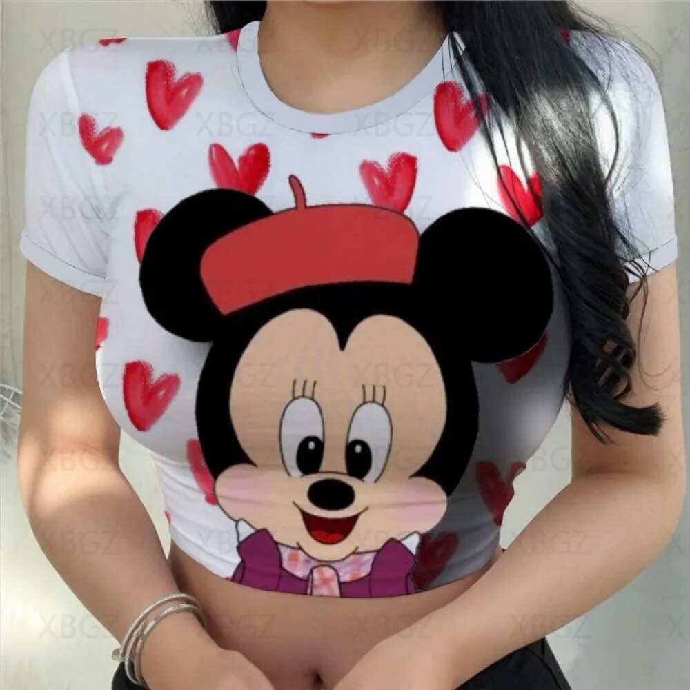 Party Woman Clothes Sexy Women's T-shirt Slim Fit Crop Top Print Y2k Tight Fashion Blouses 2022 Mickey T-shirts Minnie Mouse 3XL