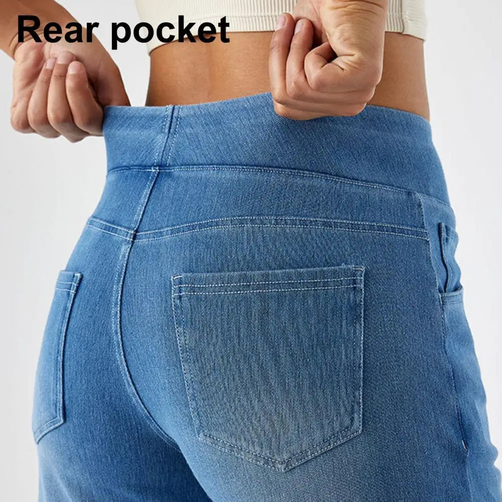 Women Sporty Jeans Streetwear High Waist Flared Jeans With Waistband Loose Straight Denim Pants For Women Fashionable Skinny