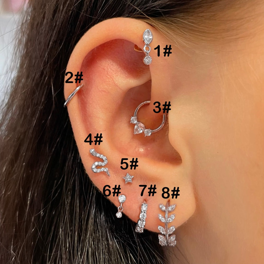 Daith Ear Ring Piercing Earrings for Women Jewelry 2023 1PC Gold Color Star Snake Tragus Helix Septum Cartilage Stainless Steel