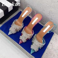 Eilyken Sexy Crystal Chain Thin High Heels Women Pumps Designer PVC Transparent Pointed Toe Stripper Party Ladies Shoes