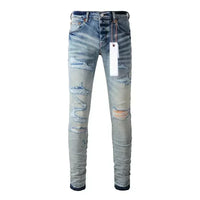 Men's Skinny Denim Jeans 2025 New Streetwear Distressed Painted Repair Low-Rise Brand Pants for Casual Style
