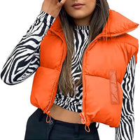 Women Winter Warm Crop Waistcoat, Sleeveless Stand Collar Double Sided Lightweight Puffer Vest