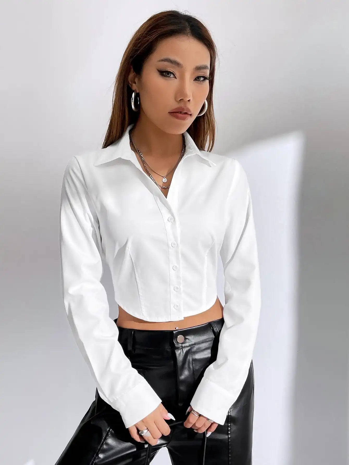 Spring and summer casual shirt fashion personality style senior white collar long sleeve women's wear