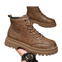 Men Boots Autumn Leather Waterproof Mid-top Sports Shoes New Fashion Ankle Boots Casual Outdoor Hiking Boots Shoes Male Sneakers