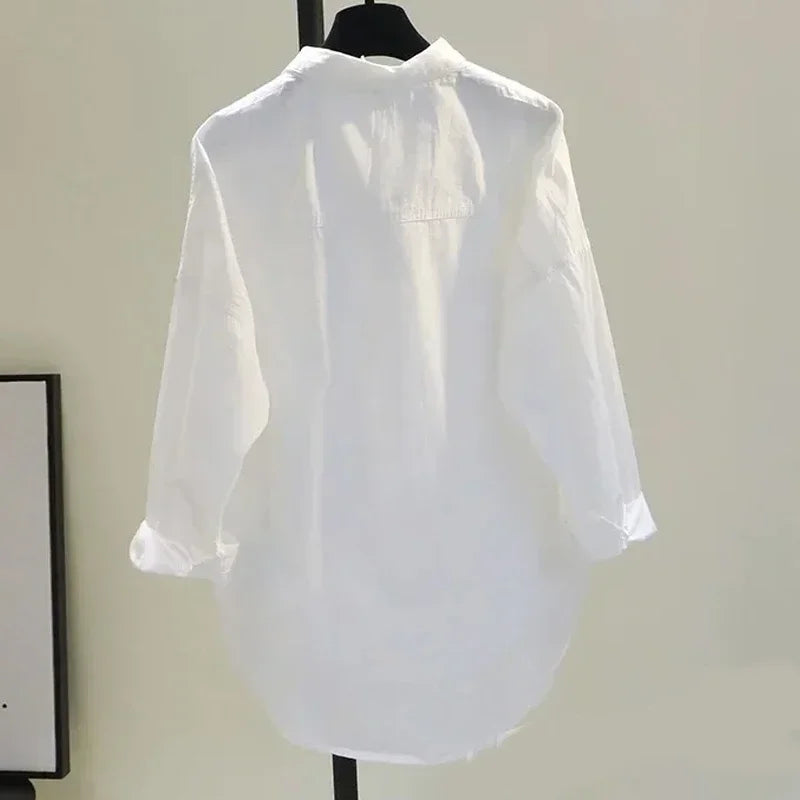 2026 Button Simple Woman Clothes Long Sleeve White Women Shirt New Autumn Casual Loose Office Blouse Lady Tops