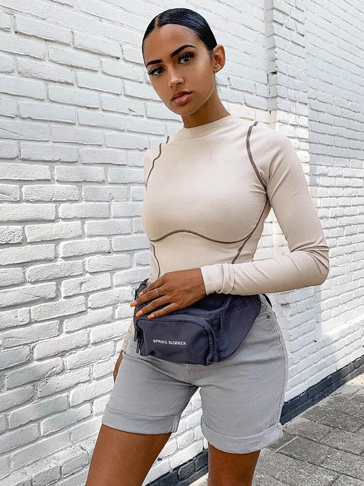 2020 Winter Women Sexy Bodycon Bodysuit Spring Knitted Solid Khaki Long Sleeve Bodysuit Body Tops For Women Jumpsuit