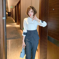 High Quality Designer Autumn Suit Women Pants 2 Piece Set Elegant Office Lady Outfits Hit Color Blouse and Pants Fashion Sets