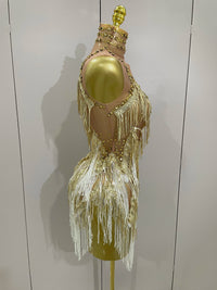 Stock 2025 Women Sexy Stretch Mesh Sparkly Rhinestone Tassels Mini Dress Nightclub Singer Dance Stage Costume Evening Gowns