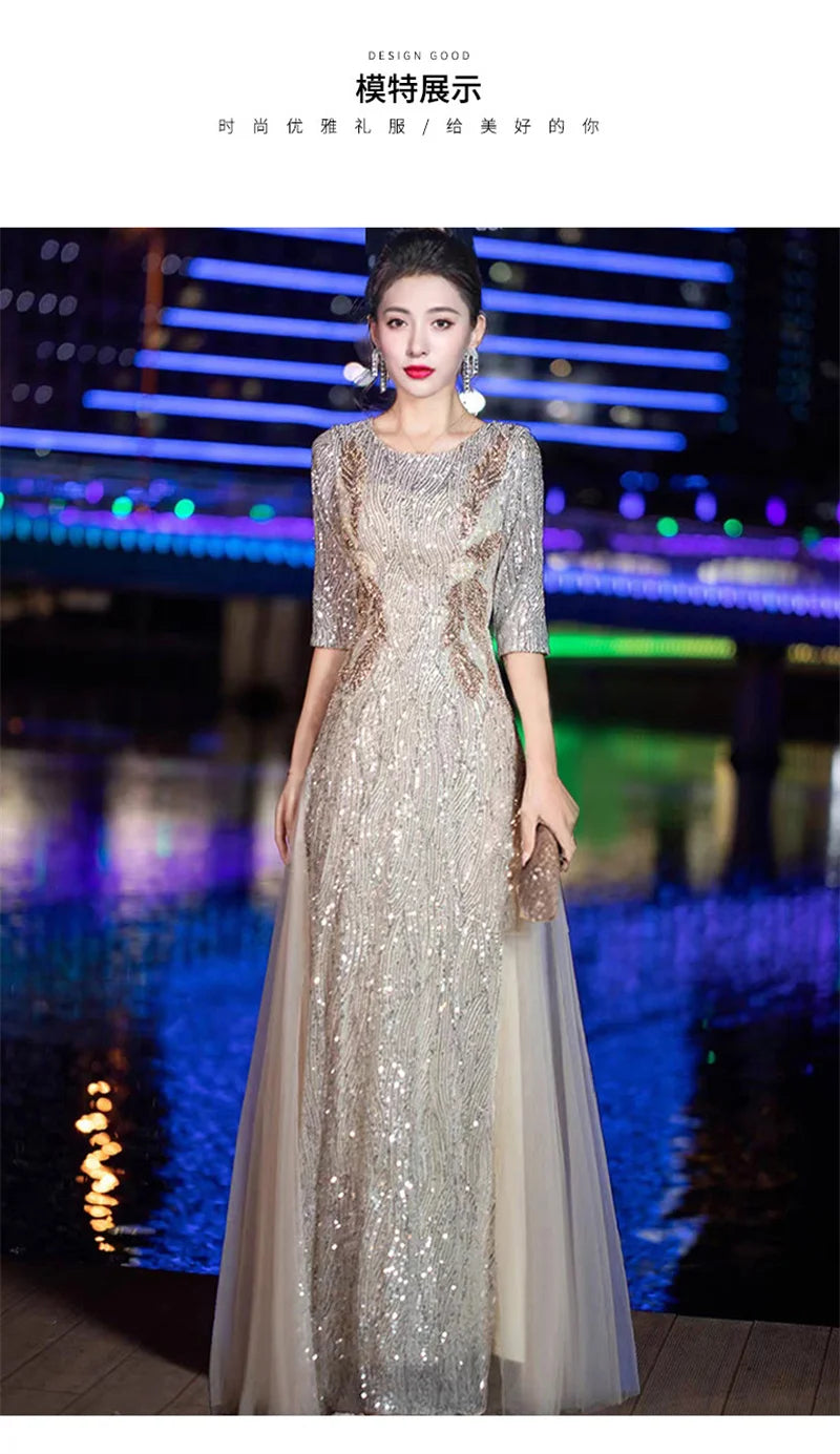 Evening Gown High-end Banquet Niche Light Luxury Host Steel Companion Conductor Choir Performance Costume Women's Long Dress WLF
