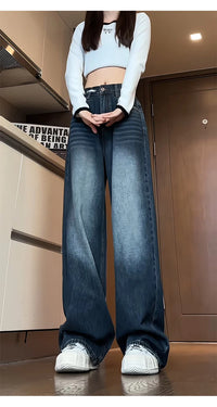 Jeans women's loose straight spring and autumn 2025 new large size American casual retro all-match wide-leg trousers trend