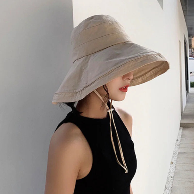 Wide Brim Anti-UV Fisherman's Hat Women Outdoor Hiking Camping Beach Sun Protection Hats Woman 2026 Summer Adjustable Bucket Hat