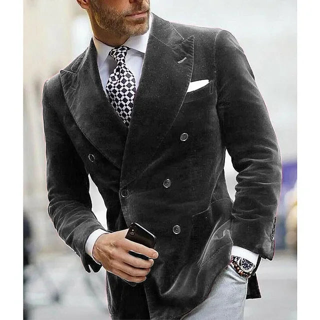 Velvet Double Breasted Blazer for Men Dinner Party Italian Style Smoking Prom Jacket Elegant Jacket for Wedding Party