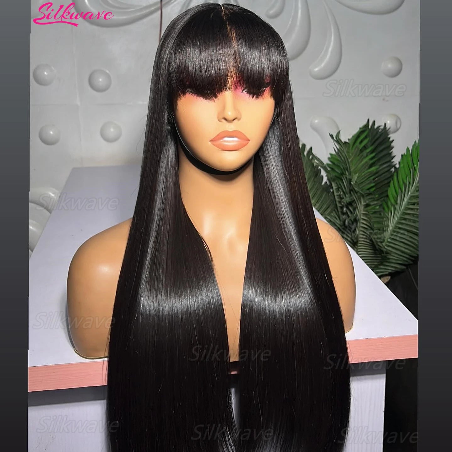 Silkwave Bone Straight Human Hair With Bangs 3x1 Lace Middle Part Wigs For Black Women Brazilian 30 32 Inch Cheap Glueless Wig
