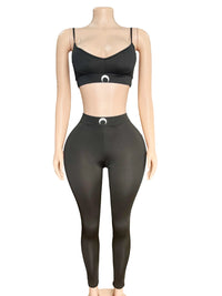 STYLISH LADY Letter Printed Workout 2 Piece Set Women Spaghetti Strap Crop Top and Skinny Pant Suits 2025 Summer Sports Outfits