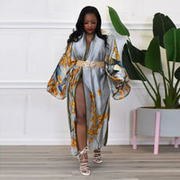 Casual Beach Cover Up Boho Dress Party Kaftan Kimonos Verano Sukienka Print Long Sleeve Cardigan Female Blouse Loose Dresses