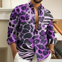Men's Leopard Printed Shirt Vintage Outdoor Casual Holiday Lapel 3D Printed Lapel Shirt Blue Purple Brown