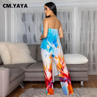 CM.YAYA Beach Holiday Print Women's Set Strapless High Low Blouse Top and Pants Suit 2025 Street Summer Two 2 Piece Sets Outfit