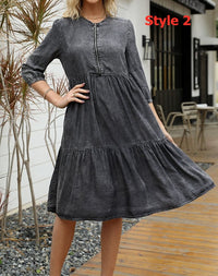 Fashion Jeans woman clothing 3/4 sleeve + cover knee dress summer fashion casual skin-friendly slim classic Denim Dress