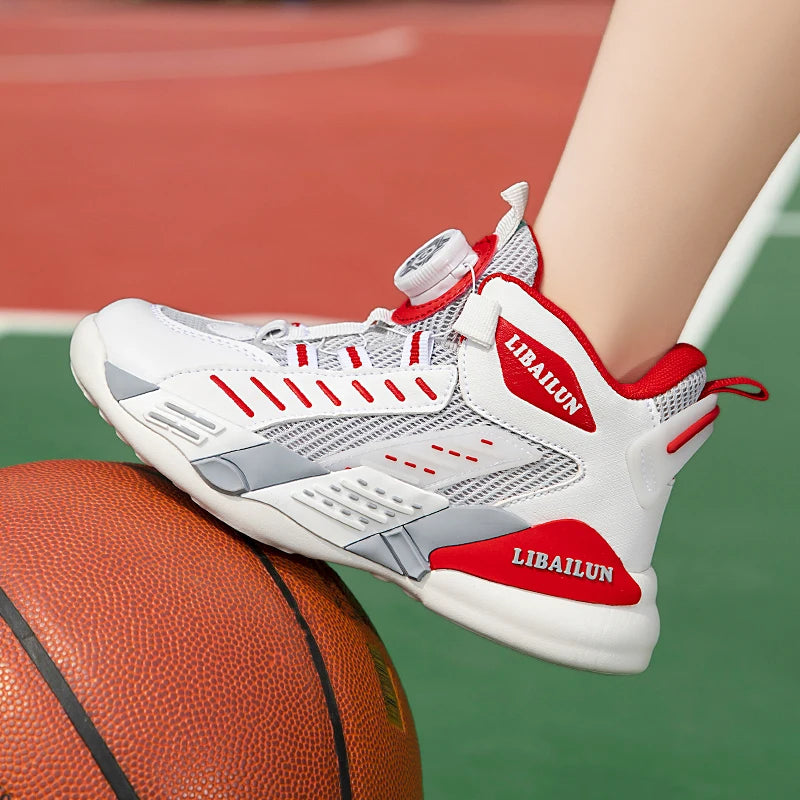 New Children Basketball Shoes Swivel Button Boys Fashion Sneakers Girls School Sport Shoes Kids Casual Trainers Outdoor Shoes