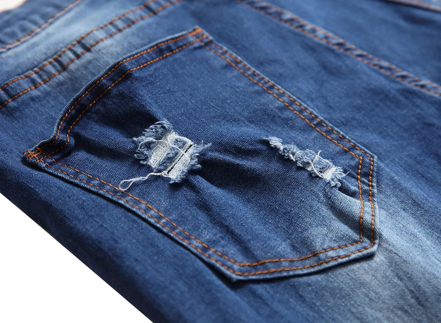 European and American Men's Casual Jeans with Embroidered Roses, Fashionable Ripped, Slim-fit, Stretch, Ankle-length Trousers