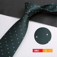 Luxury 8CM Mens Necktie Dark Green Color Dot Plaid Stripes Ties For Man Groom Jacquard Woven Neck Tie For Business Party