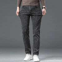 Men Casual Stretch Jeans Male 2025 New Fashion Classic Business Straight Leg Smoke Gray Work Denim Trousers Brand Clothing