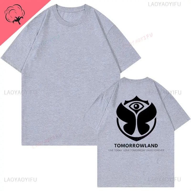 2025 Tomorrowlands Music EDC Electric Syllabic Wear Around The Disco Clothes Pure Cotton Man Women T-shirt Round Collar Tops
