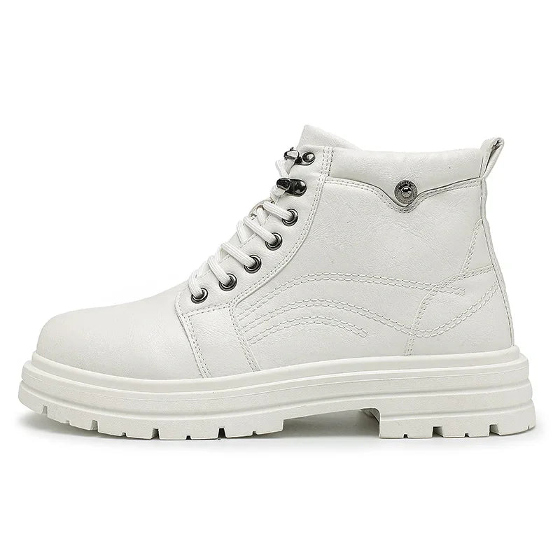 Mens Fashion Casual Boots Spring and Autumn New Versatile Thick Bottom Anti Slip Comfortable Leather Boots Men's Shoes Men Boots