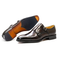 Luxury Genuine Leather Double Buckle Monk Strap Formal Shoes for Men Classic Cap Toe Business Office Wedding Dress Shoes