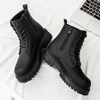 Men's High-top Boots, 2025 New Black British Windbreaker Workwear Boots, High-top Soft Leather Waterproof Casual Leather Boots