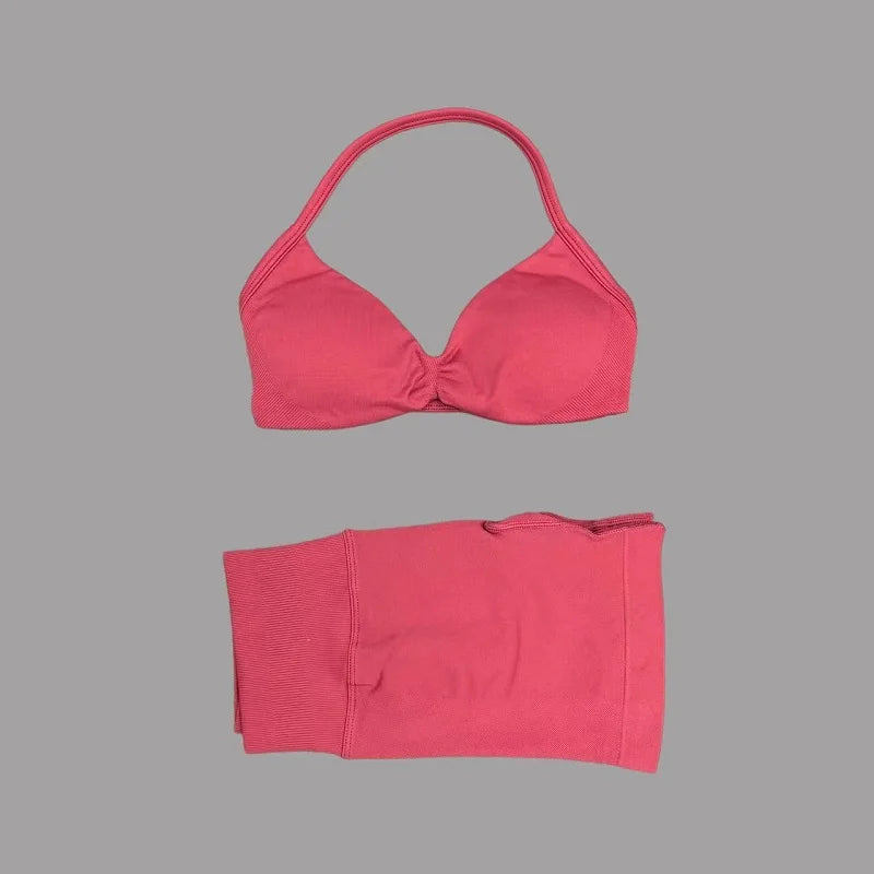 2 Piece Sport Set Women Seamless Yoga Tank Bra High Waist Scrunch Bum Gym Shorts Sets Fitness Running Workout Suit