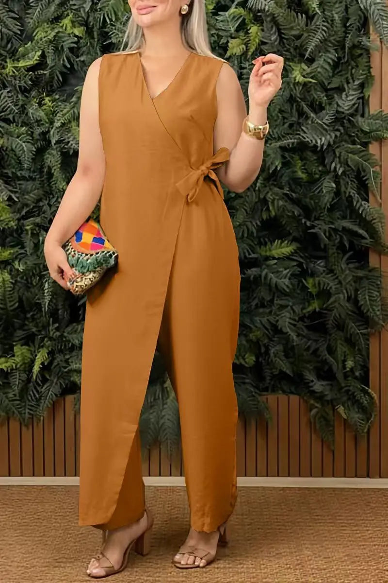 Female Casual Jumpsuit V-Neck Sleeveless Lace-up Jumpsuits For Women Fashion Office Holiday Womens Clothing Jumpsuits Summer New