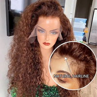 Chocolate Brown Kinky Curly Lace Frontal Human Hair Wig Transparent Lace Front Wig PrePlucked Colored Human Hair Wig On sale