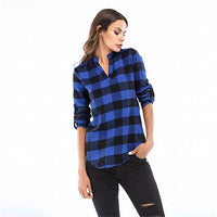 MisShow 5XL Women's Plaid Shirts Casual Notch V Neck Blouse Cuffed Long Sleeve Pullover Soft Tunic Shirt Camisas Beach Sun Tops