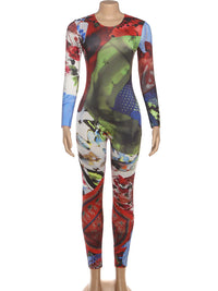 Kliou Colorful Print Jumpsuits Woman Autumn Trend o-Neck Full Sleeve Skinny Peach Hip Hot Girls Street Sexy Fashion Overalls
