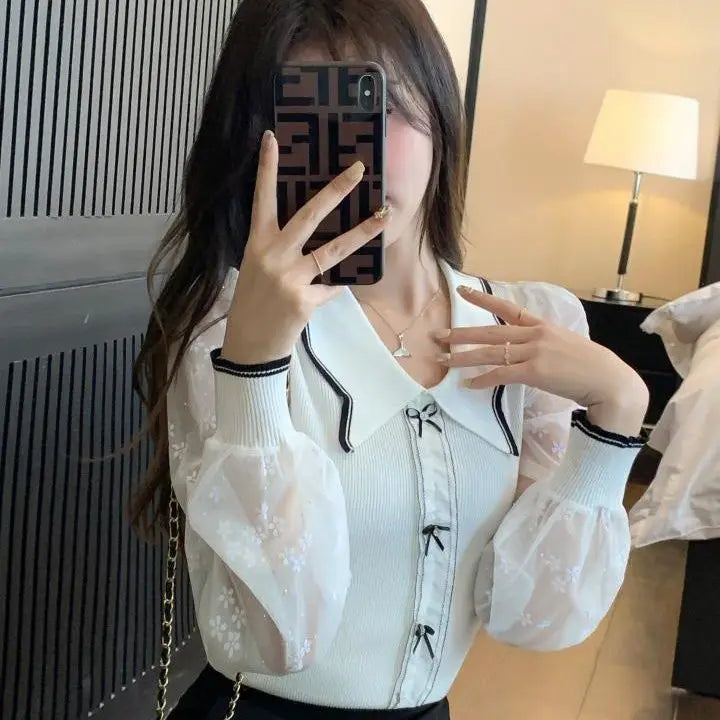 Spring Women's 2025 New Chiffon Splicing Fashionable and Beautiful Small Shirt, Early Spring French Sweet and Elegant Chic Top