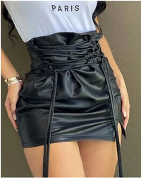 Lace-up High Waist PU Leather Mini Skirt Nightclub Sexy Personality Summer and Autumn Fashion Women's Clothing New2023 Y2K