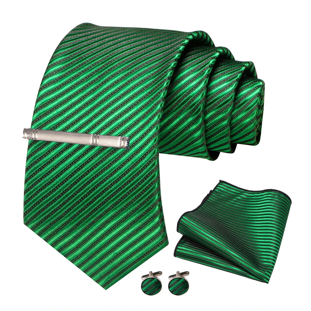 JEMYGINS Men Green Ties Striped Tie Paisley Silk Wedding Tie For Men Necktie Hanky Cufflink Set Party Business Fashion Designer