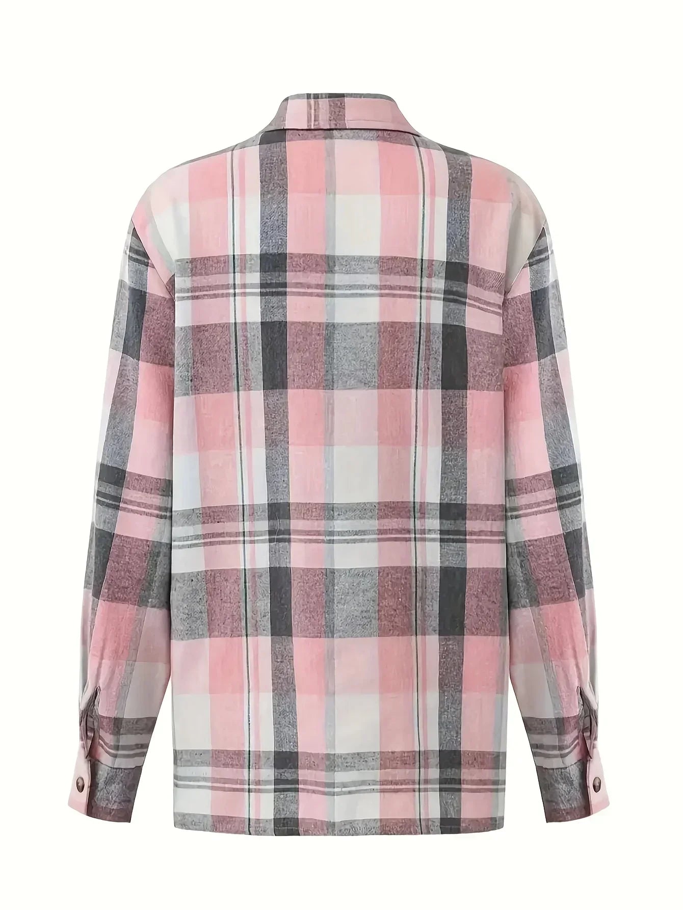 Women Plus Size Fashion Plaid Printed Shirt Casual Loose Long Sleeved Shirt  Lapel Design Shirt Tops