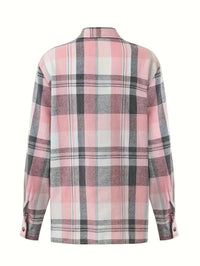 Women Plus Size Fashion Plaid Printed Shirt Casual Loose Long Sleeved Shirt  Lapel Design Shirt Tops