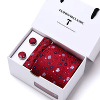 High Quality 7.5 cm Stripe Blue Tie Pocket Square Cufflinks Set For Men Gift Box Wedding Gravatas Fit Workplace