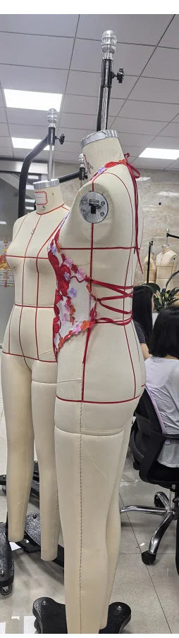 Women Floral Print Sheer Halter Tops V-Neck Backless Trendy Shirts Streetwear Aesthetic Grunge Clothes