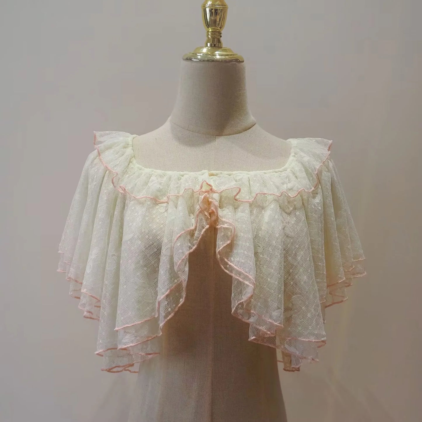 Summer Lolita Short Wraps Coat Women Sweet Kawaii Lace Mesh Open Front Poncho Gothic Girls Retro Cute Princess Capes Wraps