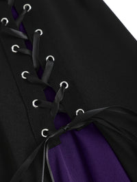 European and American fashion women's plus-size skirt color matching buttonhole lace-up high waist A-line skirt