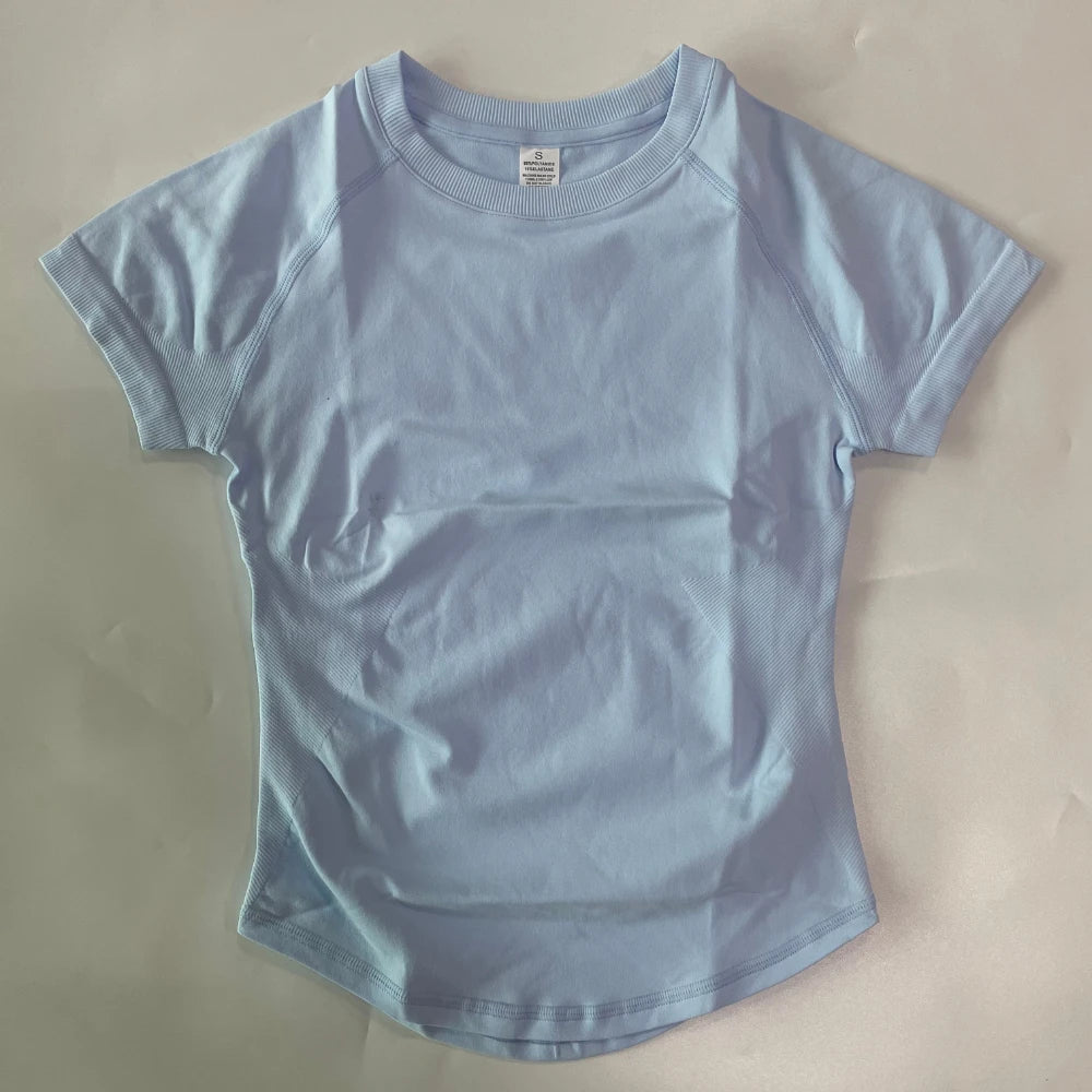 Longline Short Sleeve Top For Women Gym Crop Top Light Weight Yoga Top Shirt Stretchy Workout Clothes Running Sports Shirts